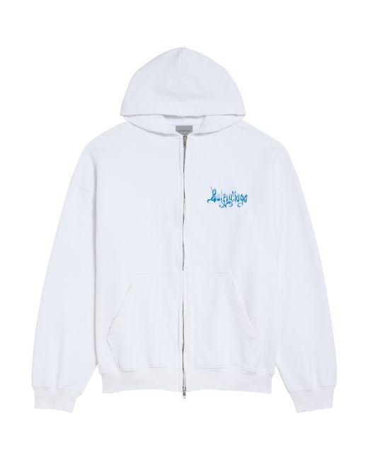 Balenciaga Blue Cotton Sketchy Logo Zip-Up Hoodie