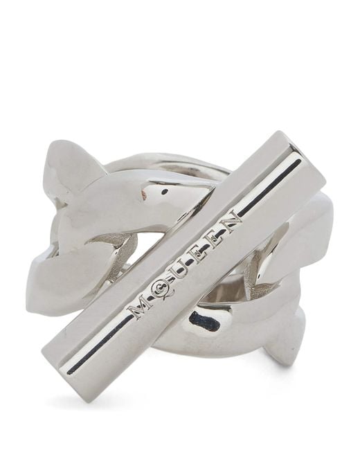 Alexander McQueen Gray T-Bar Ring for men