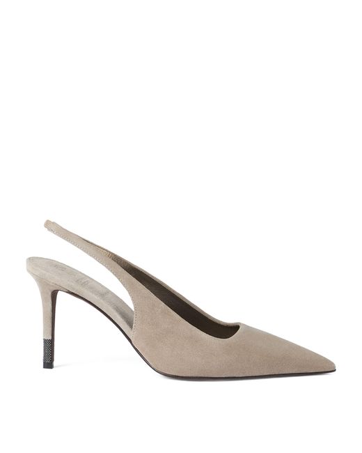 Brunello Cucinelli White Suede Slingback Pumps 80