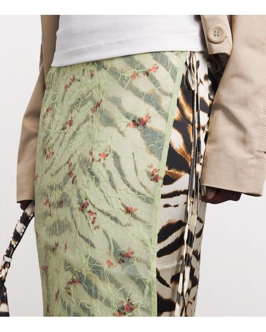 Ganni Green Printed Midi Wrap Skirt