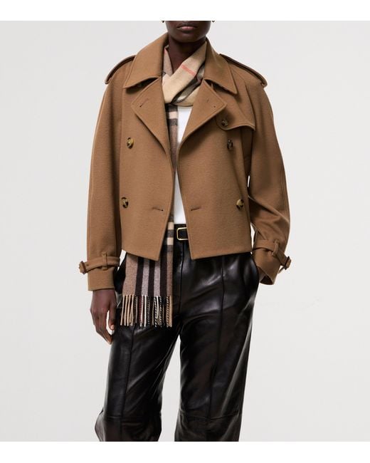 Burberry Brown Cashmere Mayfair Cropped Trench Jacket