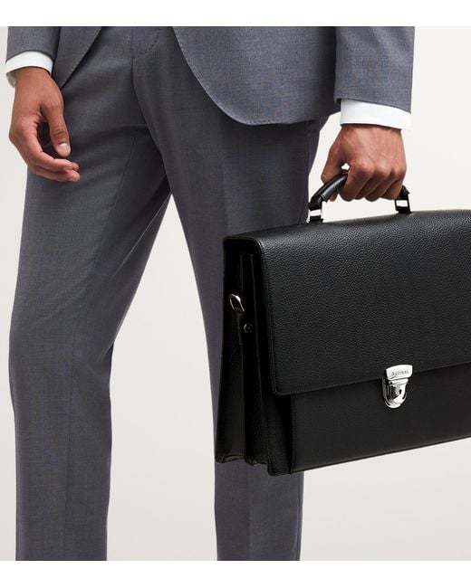 Aspinal Black Leather City Laptop Briefcase for men