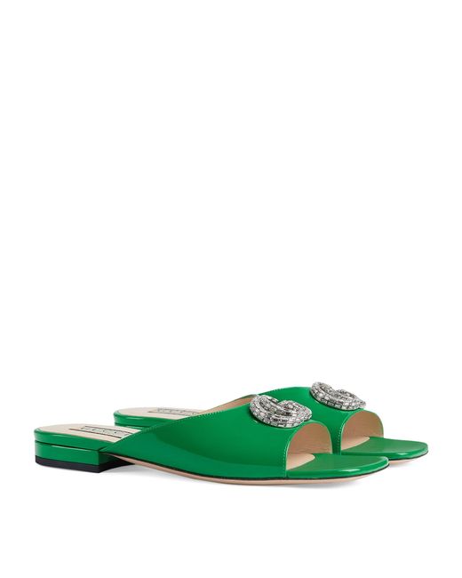 Gucci Green Leather Double G Sandals