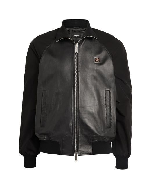 DSquared² Black Leather Bomber Jacket for men