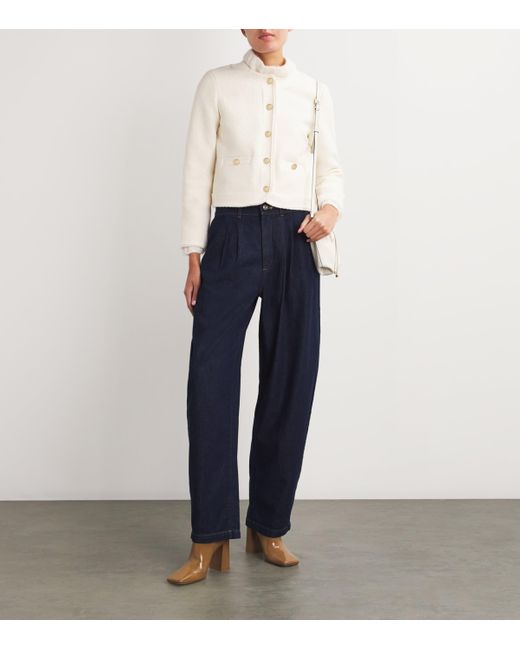 Maje Natural Tweed Button-Embellished Jacket