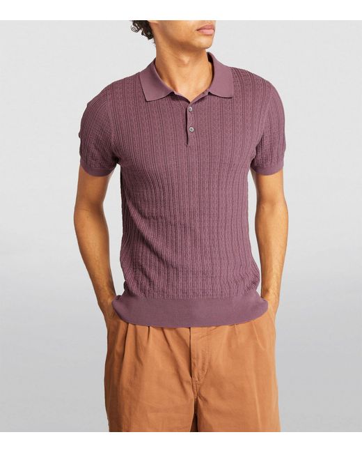 Canali Purple Textured-knit Polo Shirt for men