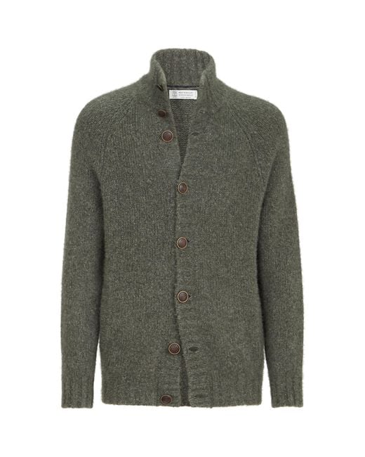 Brunello Cucinelli Green Cashmere-Silk Cardigan for men