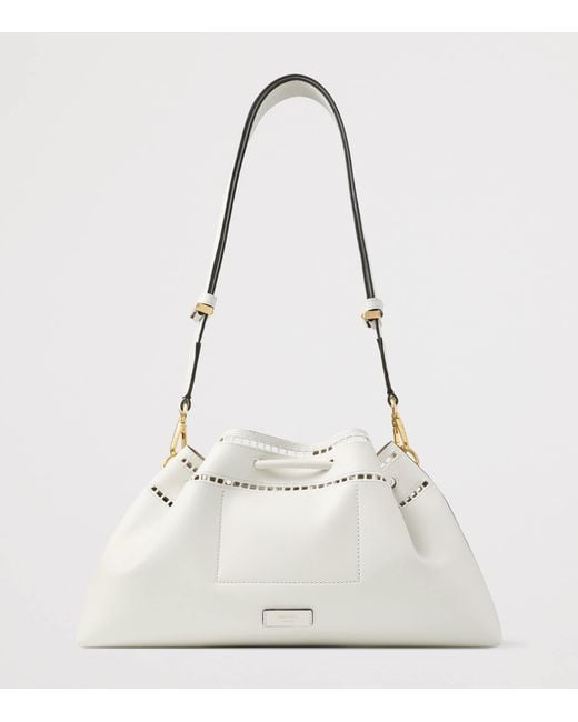 Jimmy Choo White Medium Cinch Cut-Out Leather Bucket Bag
