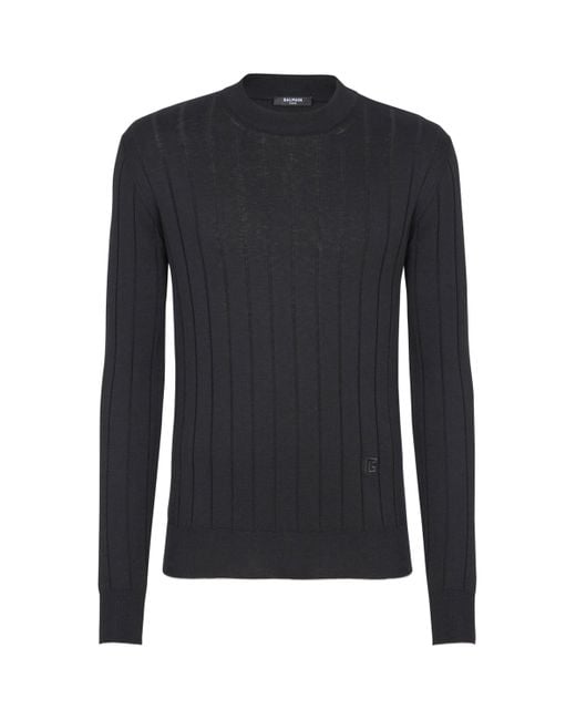 Balmain Black Silk-Cotton Pb Sweater for men