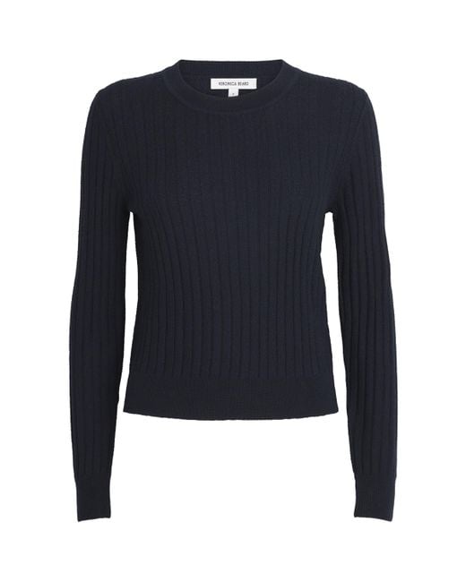 Veronica Beard Blue Wool Ribbed Cheval Sweater