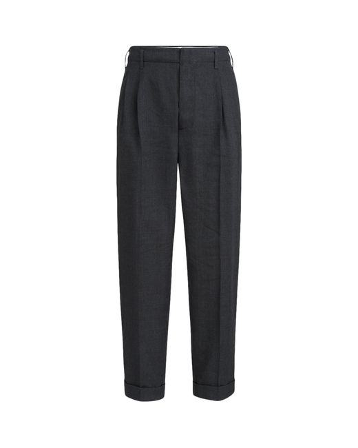Brunello Cucinelli Black Linen-Wool Chevron Tailored Trousers for men