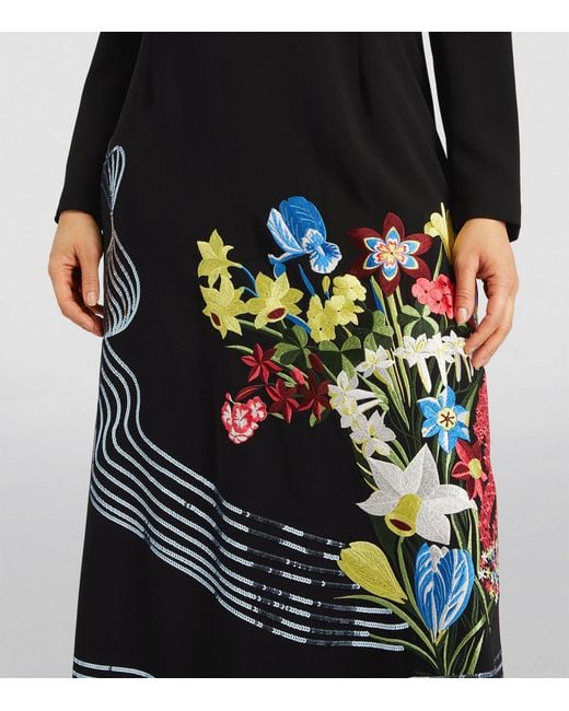 Marina Rinaldi Black X Mary Katrantzou Embroidered Floral Maxi Dress