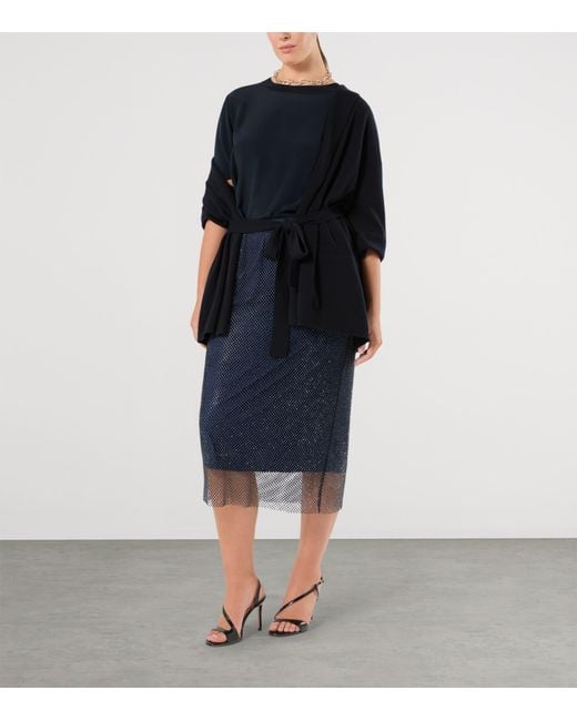 Marina Rinaldi Blue Cashmere Tie-Belt Cardigan