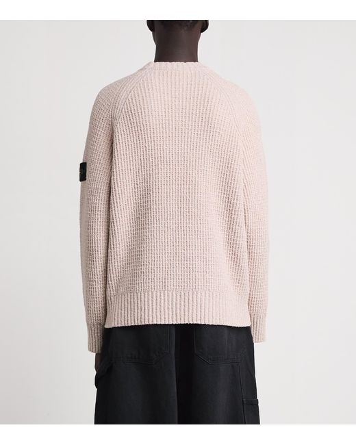 Stone Island Pink Bouclé Compass Patch Sweater for men