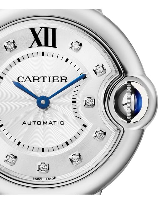Cartier Metallic Stainless Steel And Diamond Ballon Bleu De Watch 33Mm