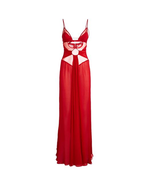 Nensi Dojaka Red Draped Cut-out Maxi Dress