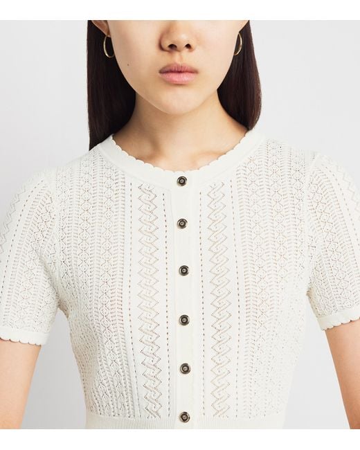Sandro White Pointelle-Knit Cropped Cardigan