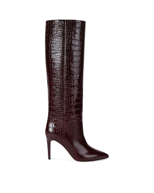 Paris Texas Brown Croc-Embossed Leather Knee-High Boots 85