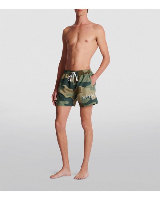Balmain Green Camouflage Swim Shorts for men