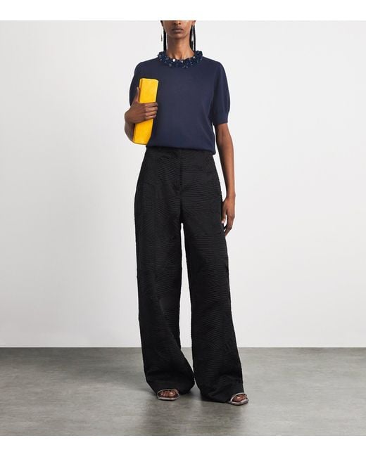 Ulla Johnson Blue Merino Wool Embellished T-Shirt