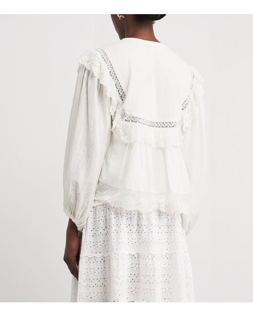 Rixo White Cotton Embroidered Diann Blouse