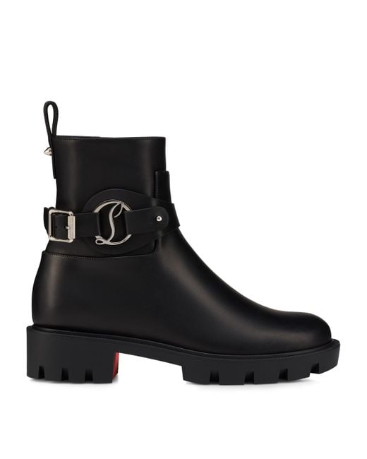 Christian Louboutin Black Dianouchette Lug Leather Ankle Boots