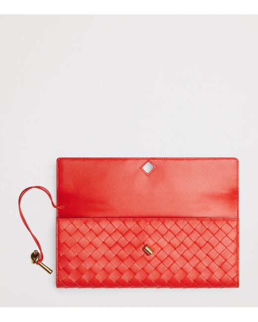 Bottega Veneta Red Leather Andiamo Clutch Bag