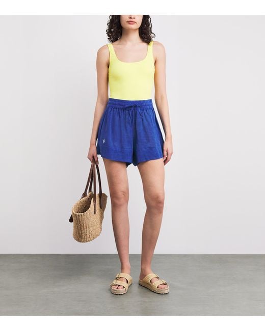 Polo Ralph Lauren Blue Organic Cotton-Linen Tie Shorts