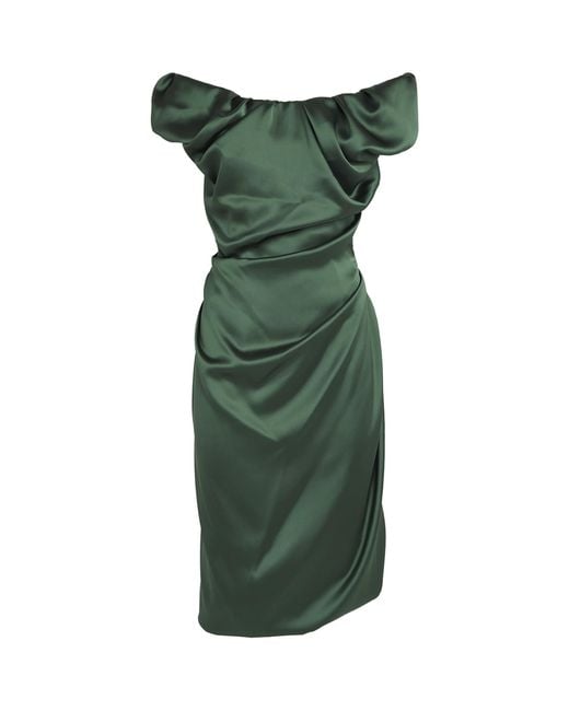 Vivienne Westwood Green Puff-Sleeve Ginnie Amber Midi Dress
