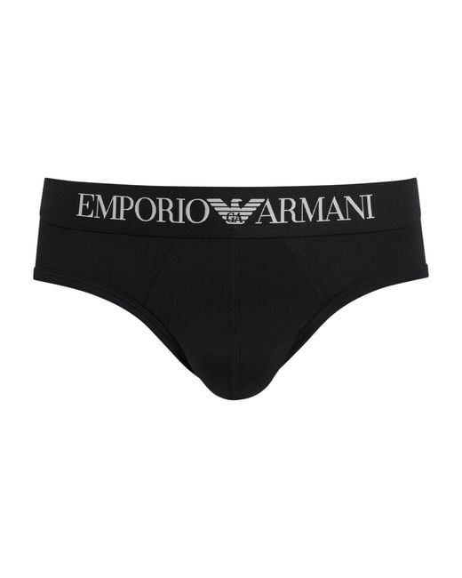 Emporio Armani Black Stretch-Cotton Logo Briefs for men