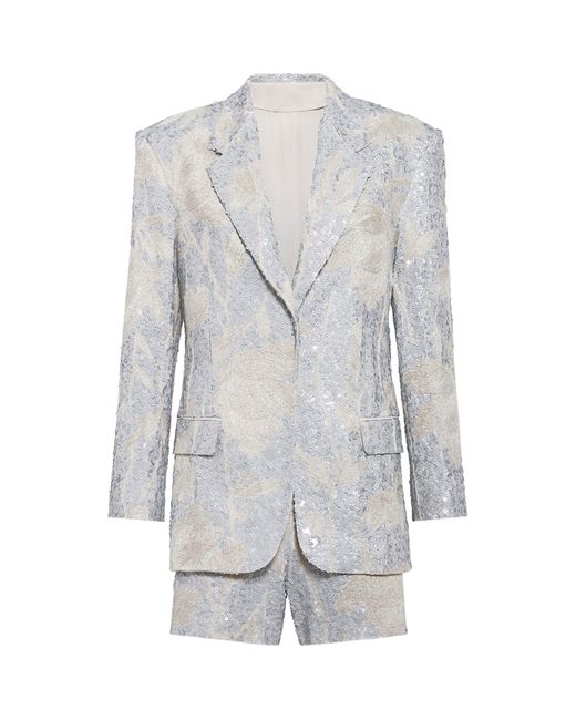 Brunello Cucinelli Gray Linen Sequinned Two-piece Suit