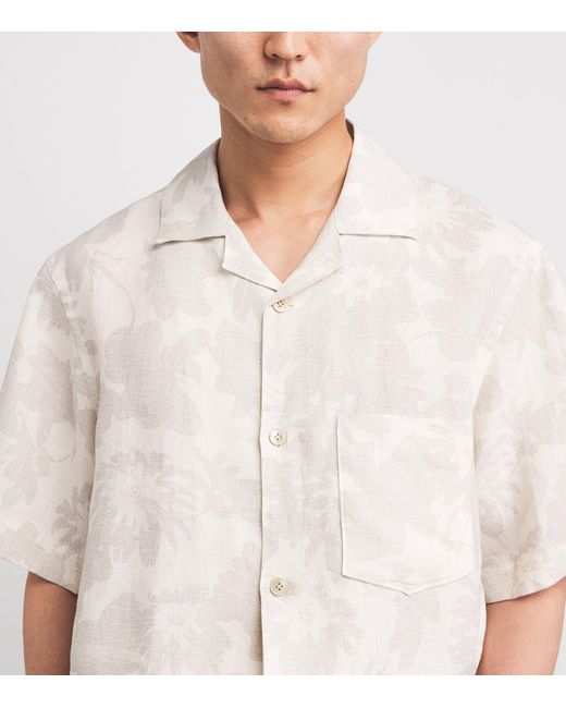 Eleventy White Linen Printed Bowling Overshirt for men