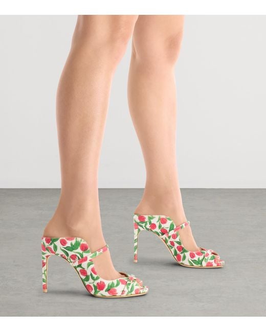 Malone Souliers White Canvas Tulip Print Noah Heeled Sandals 90