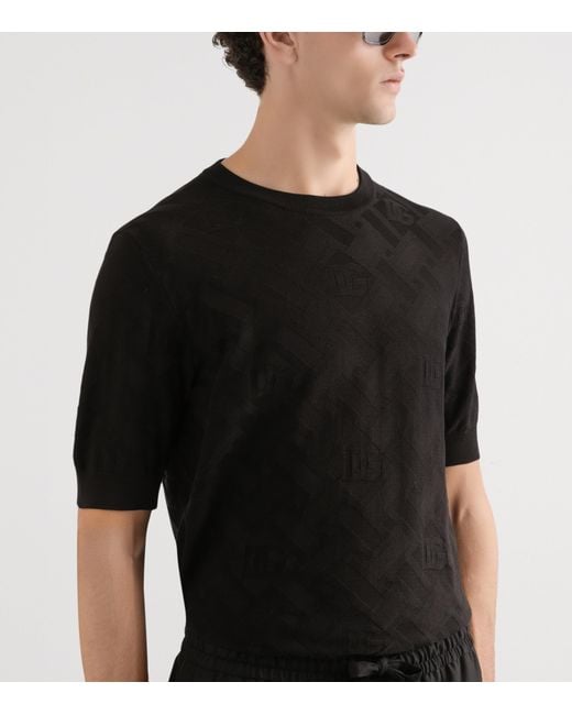 Dolce & Gabbana Black Silk Jacquard T-Shirt for men
