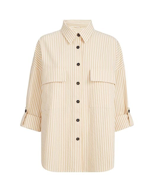 Brunello Cucinelli Natural Techno-Cotton Seersucker Stripe Shirt