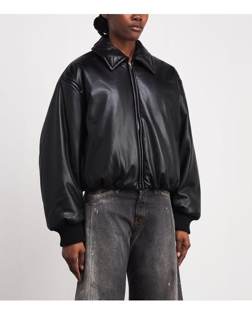 Acne Black Faux Leather Bomber Jacket