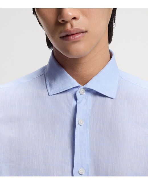 Boss Blue Linen Regular-Fit Shirt for men