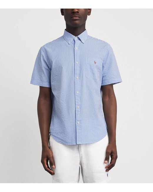 Polo Ralph Lauren Blue Cotton Seersucker Stripe Short-Sleeve Shirt for men