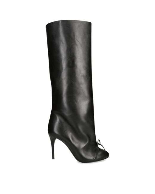 Alaïa Black Leather Bow Knee-High Boots 90
