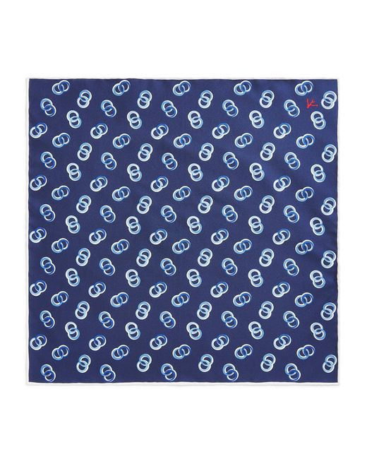Isaia Blue Silk Printed Pocket Square for men