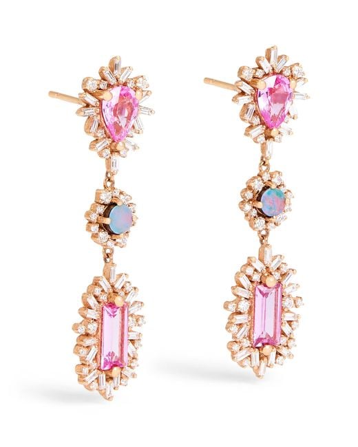 Suzanne Kalan Pink Diamond, Sapphire And Opal One Of A Kind Drop Earrings