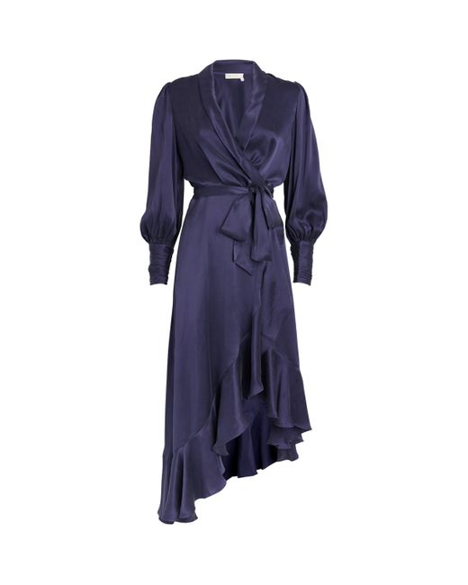 Zimmermann Blue Silk Wrap Midi Dress