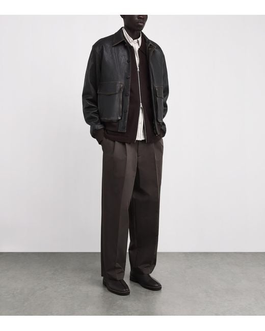 LE17SEPTEMBRE Black Leather Bomber Jacket for men