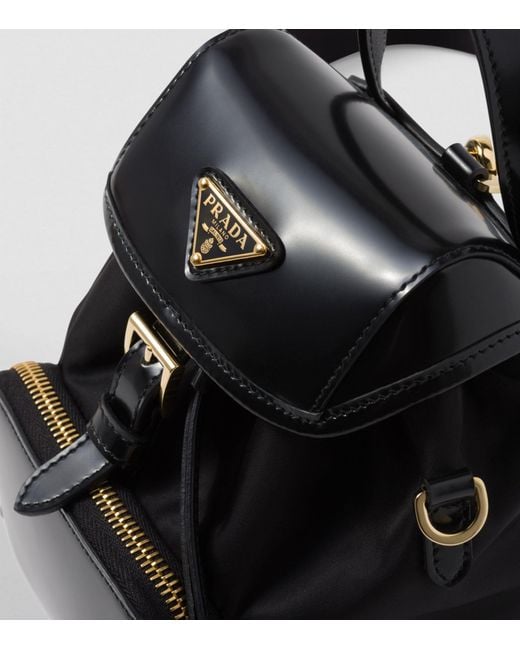 Prada Black Re-nylon And Leather Backpack Shoulder Bag
