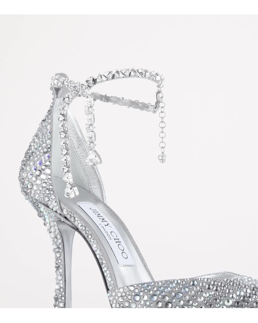 Jimmy Choo White Stevie 100 Embellished Pumps