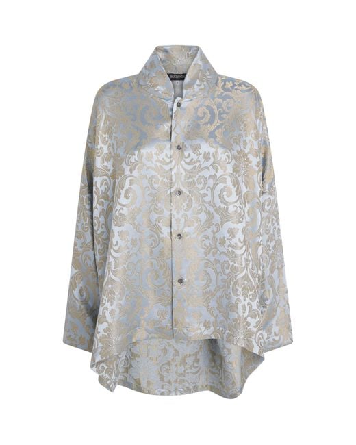 Eskandar Gray Metallic Stand-Collar Shirt