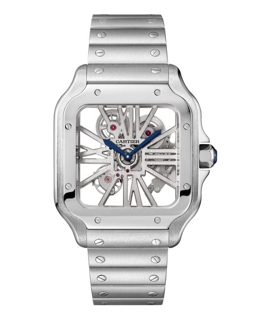 Cartier Metallic Large Stainless Steel Santos De Skeleton Watch for men