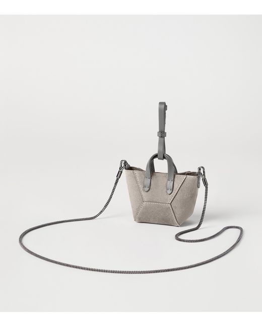 Brunello Cucinelli White Mini Suede Bc Duto Tote Bag
