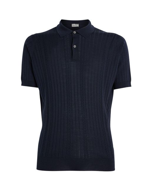 John Smedley Knitted Polo Shirt in Blue for Men | Lyst