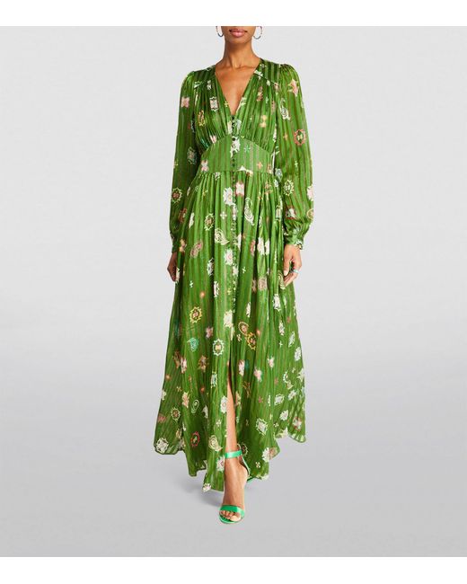 Hayley Menzies Green Silk-blend V-neck Maxi Dress